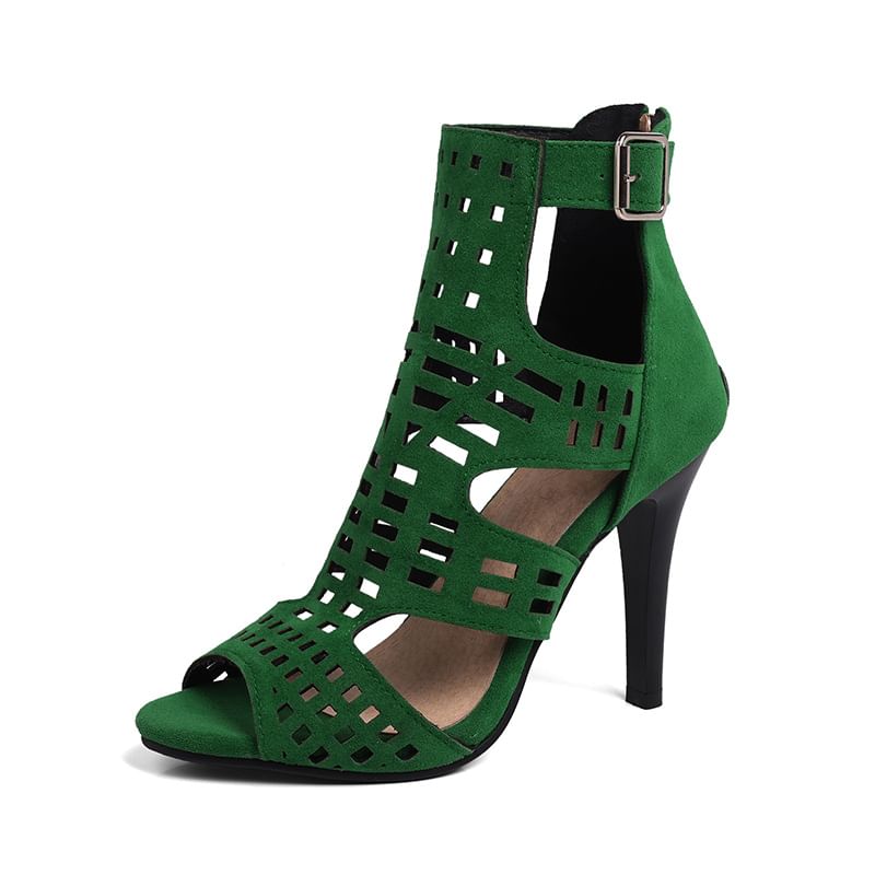 Stiletto Peep Toe Plain Perforated High Top Sandals
