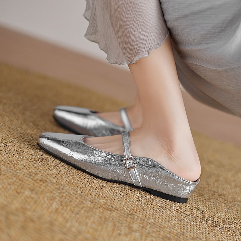 Plain Faux Leather Mary Jane Mules