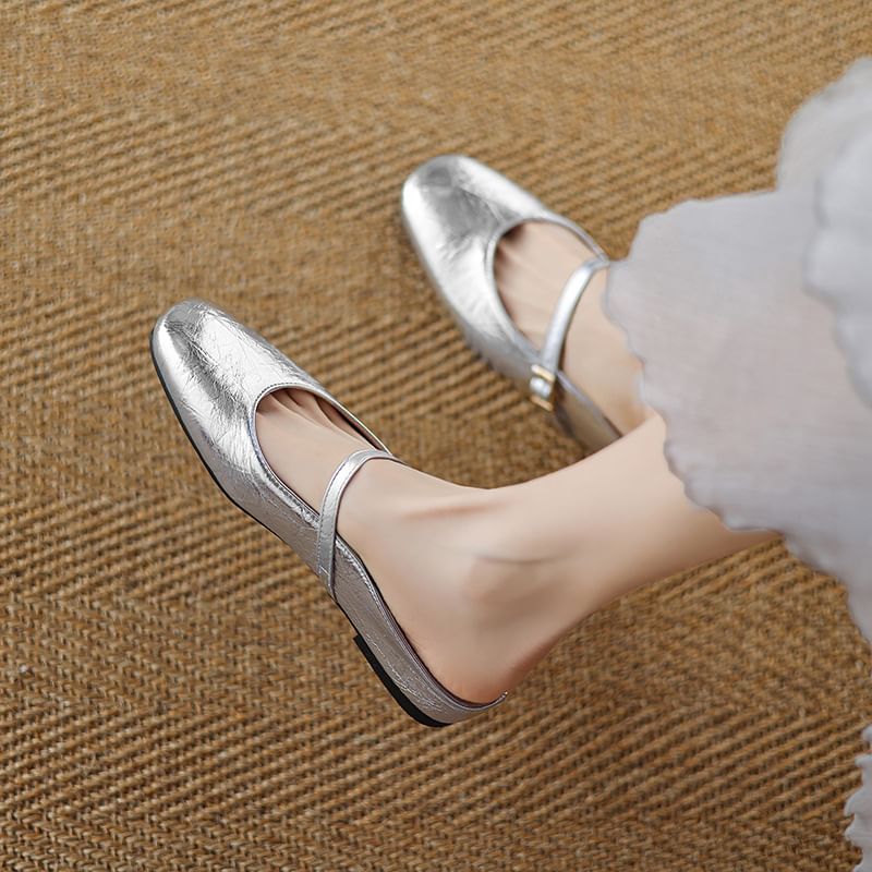 Plain Faux Leather Mary Jane Mules
