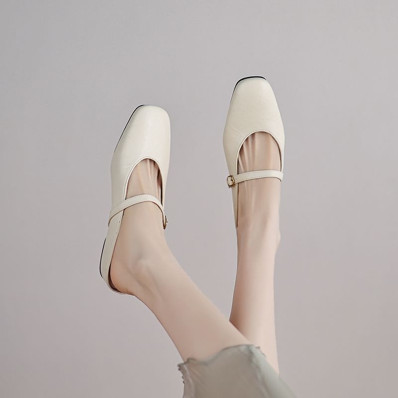 Plain Faux Leather Mary Jane Mules