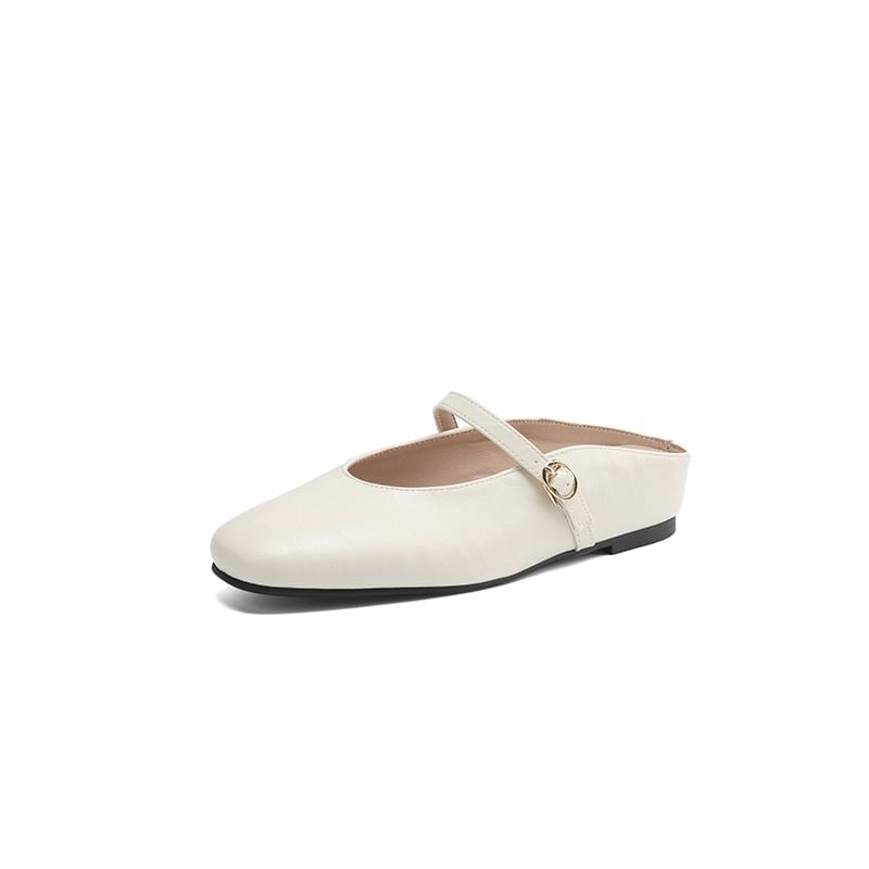Plain Faux Leather Mary Jane Mules