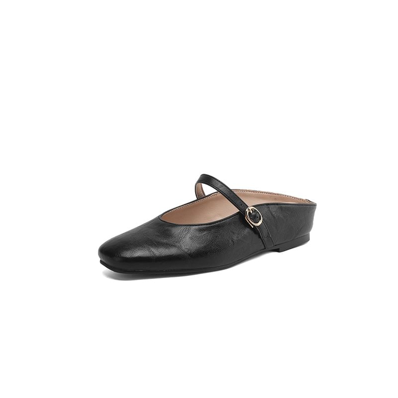 Plain Faux Leather Mary Jane Mules