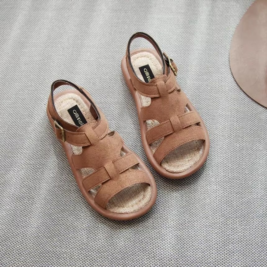 Plain Cutout Faux Suede Slingback Sandals