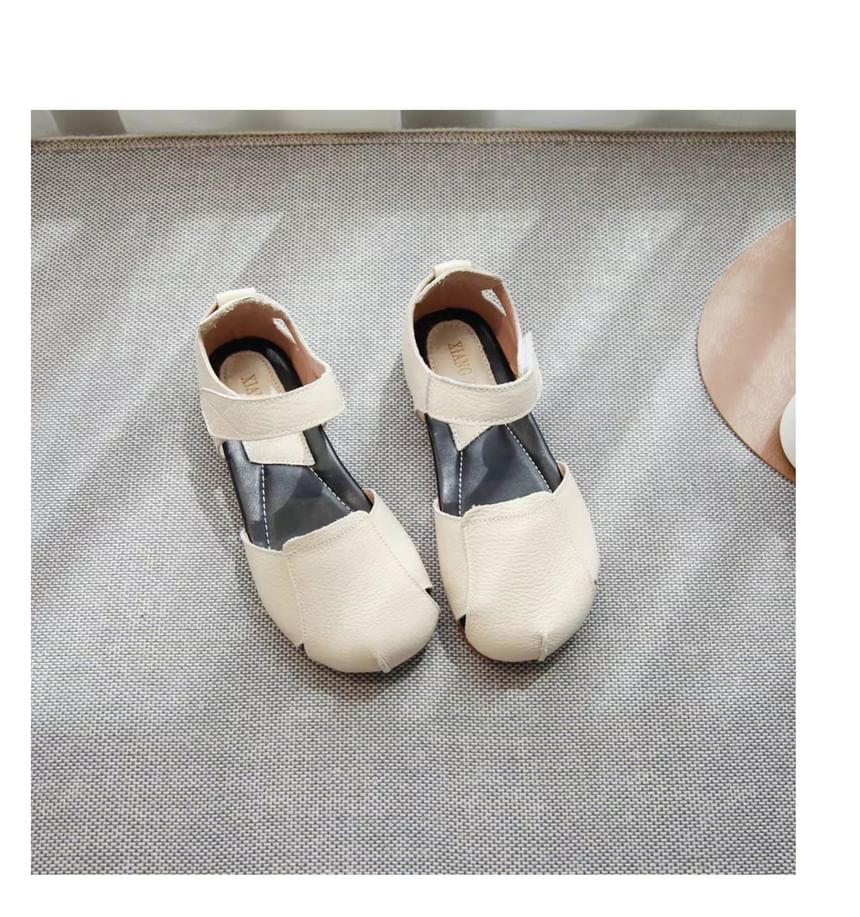 Adhesive Strap Plain Cutout Genuine Leather Sandals