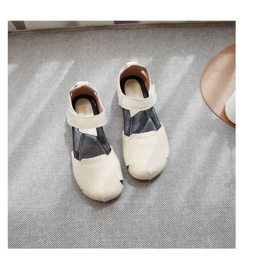 Adhesive Strap Plain Cutout Genuine Leather Sandals