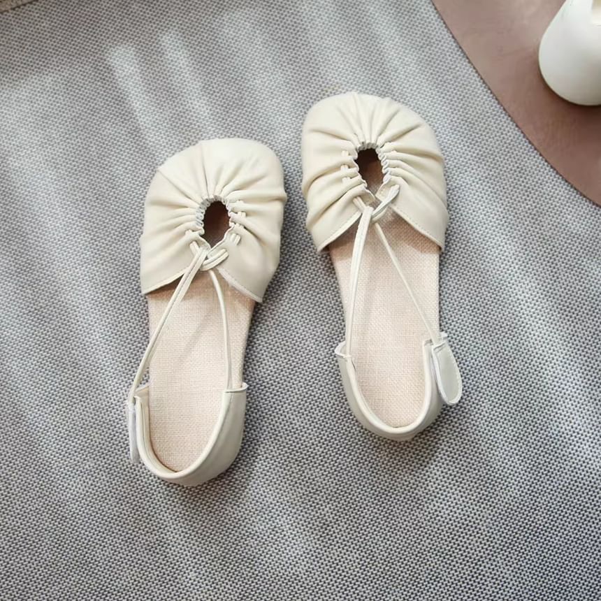 Plain Cutout Ruched Faux Leather Sandals