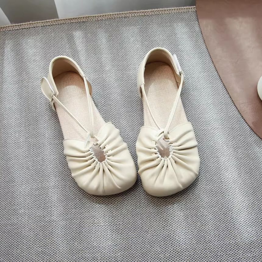 Plain Cutout Ruched Faux Leather Sandals