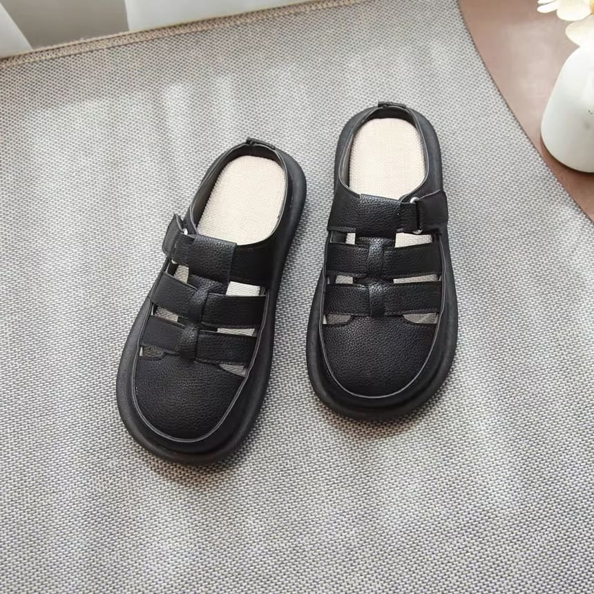 Plain Cutout Faux Leather Mules