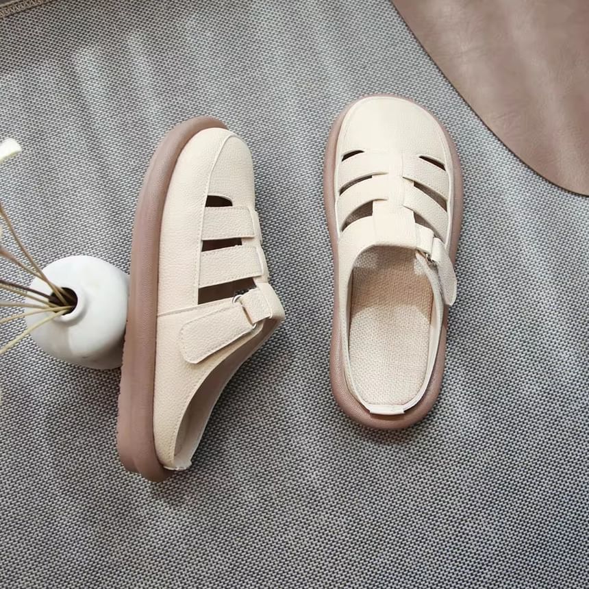 Plain Cutout Faux Leather Mules