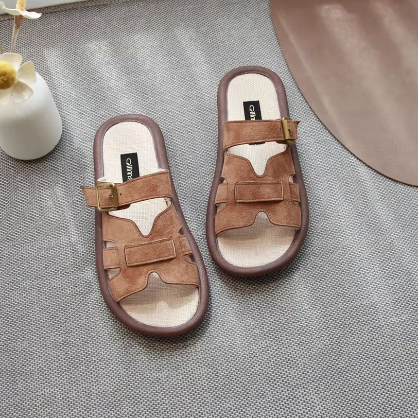 Plain Cutout Buckled Faux Suede Sandals