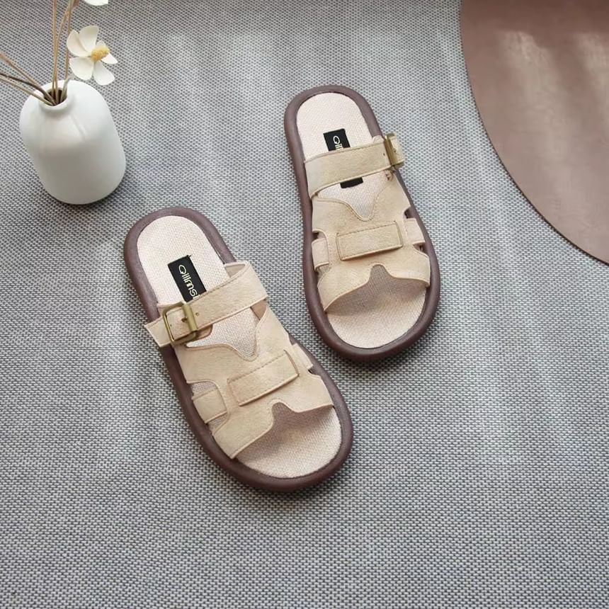 Plain Cutout Buckled Faux Suede Sandals