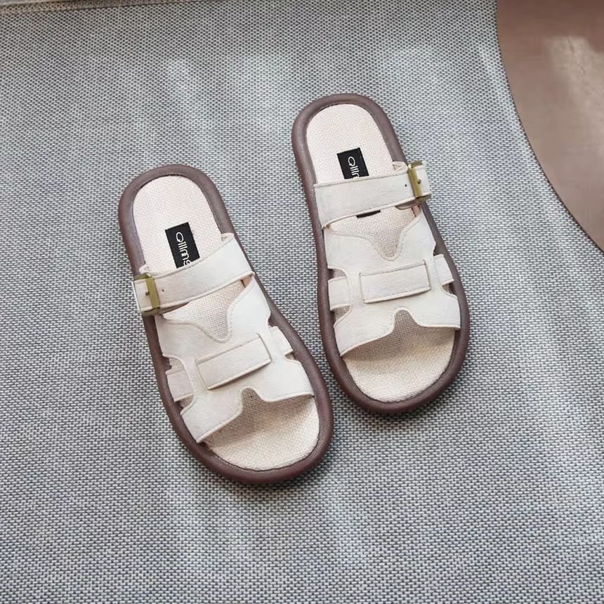 Plain Cutout Buckled Faux Suede Sandals