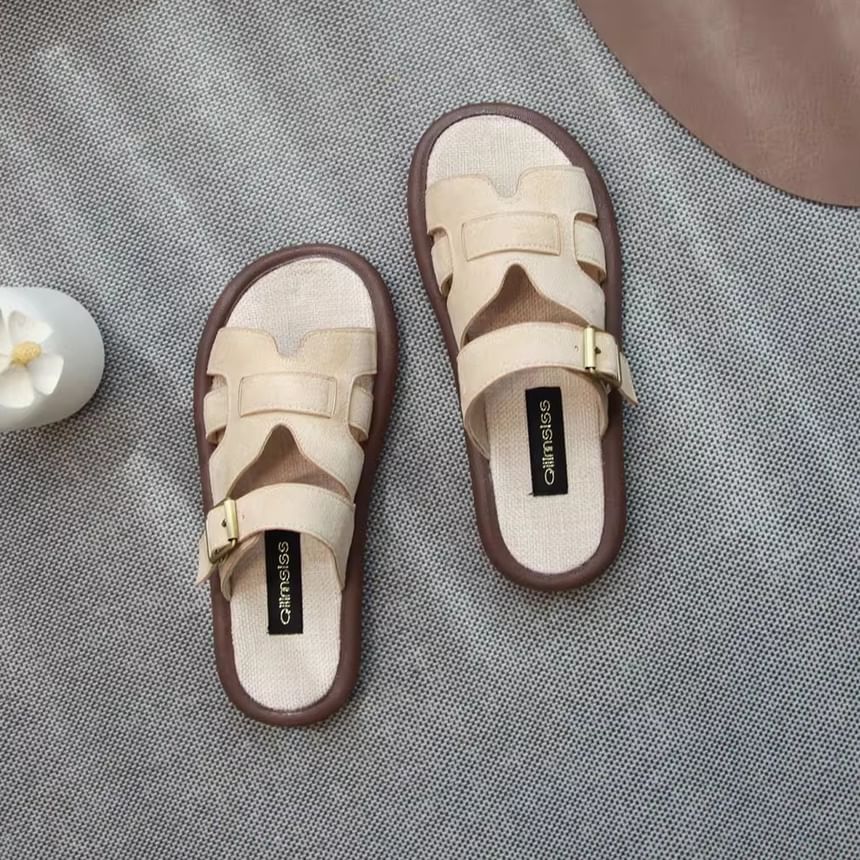 Plain Cutout Buckled Faux Suede Sandals