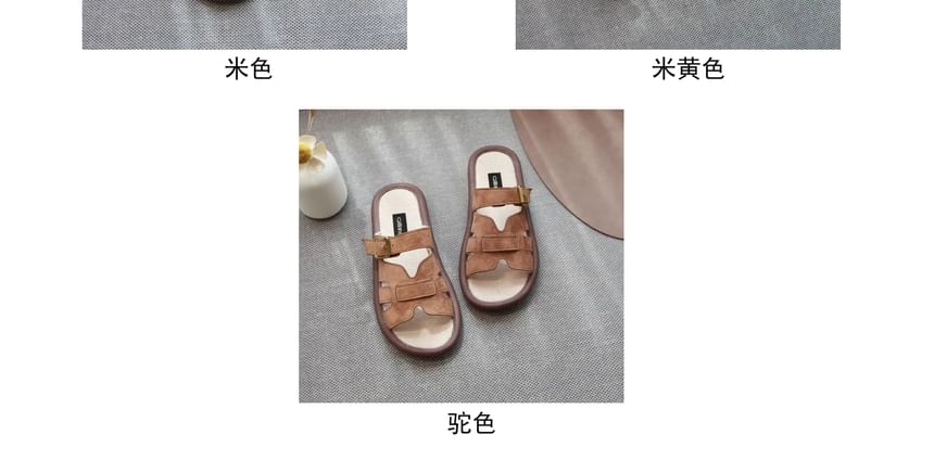 Plain Cutout Buckled Faux Suede Sandals