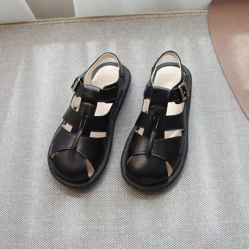 Plain Faux Leather Slingback Gladiator Sandals