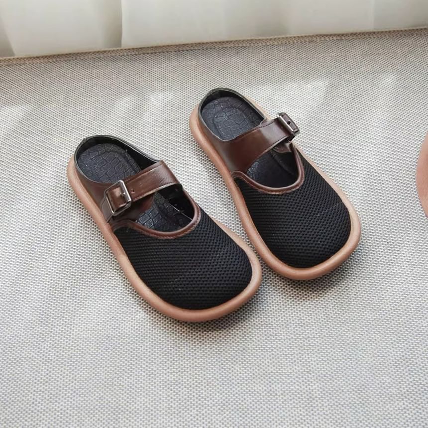 Faux Leather Panel Mesh Mary Jane Mules