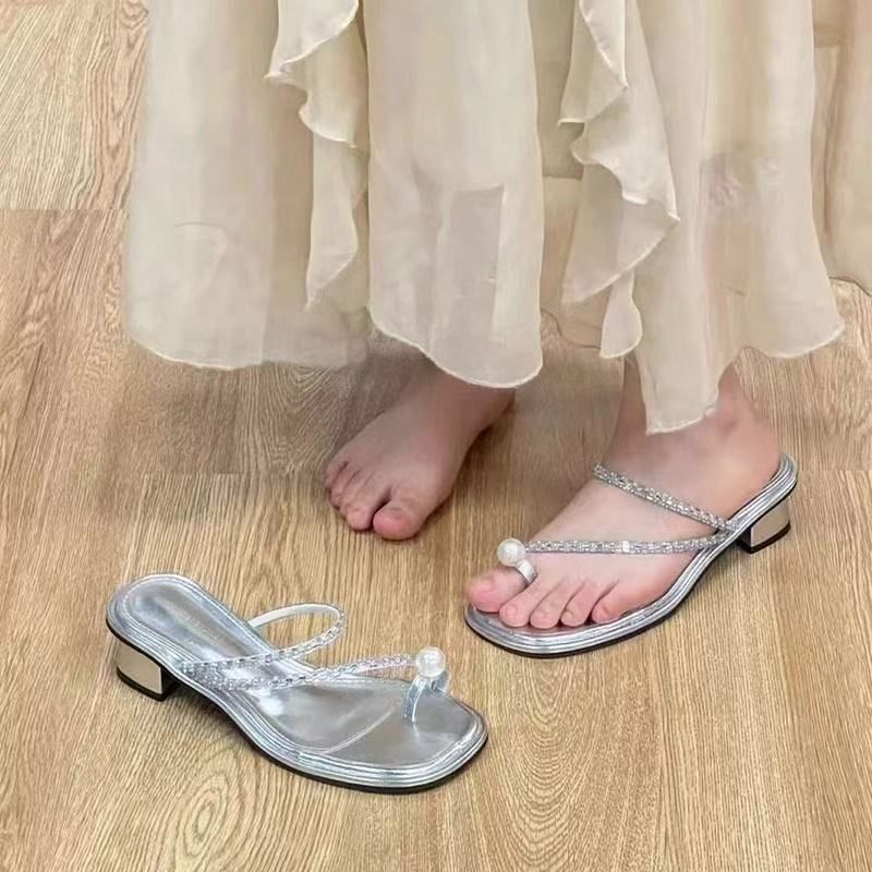 Low Heel Faux Pearl Sandals