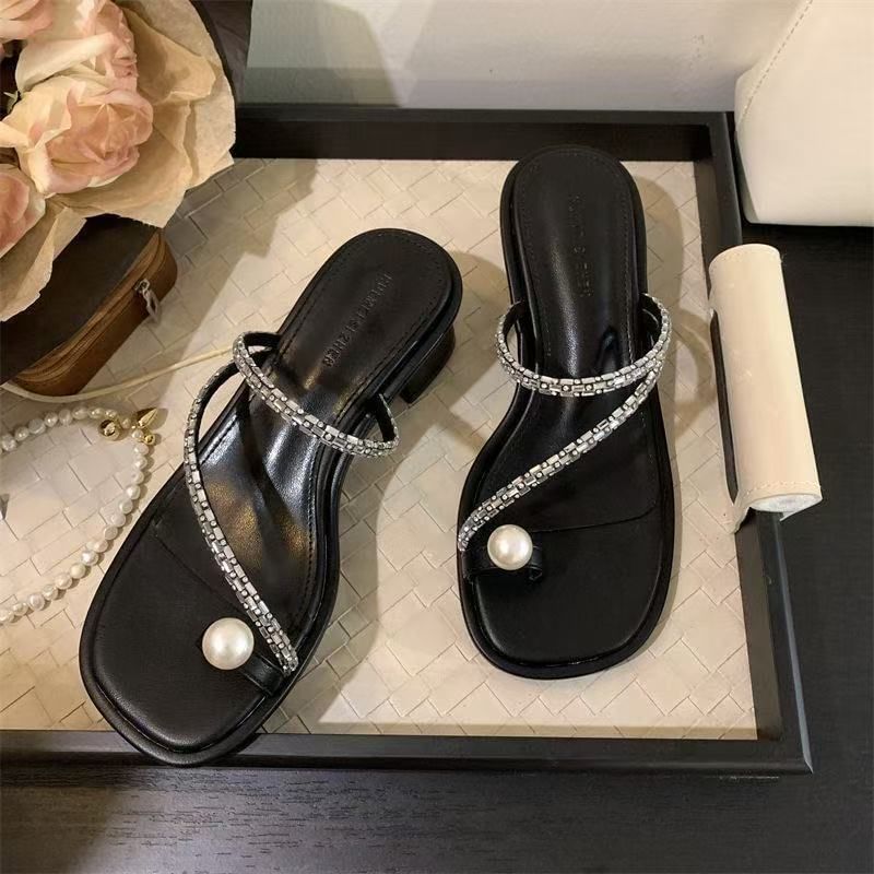 Low Heel Faux Pearl Sandals