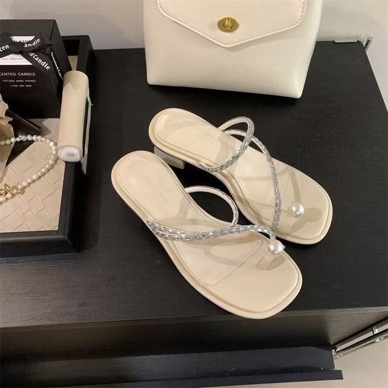 Low Heel Faux Pearl Sandals