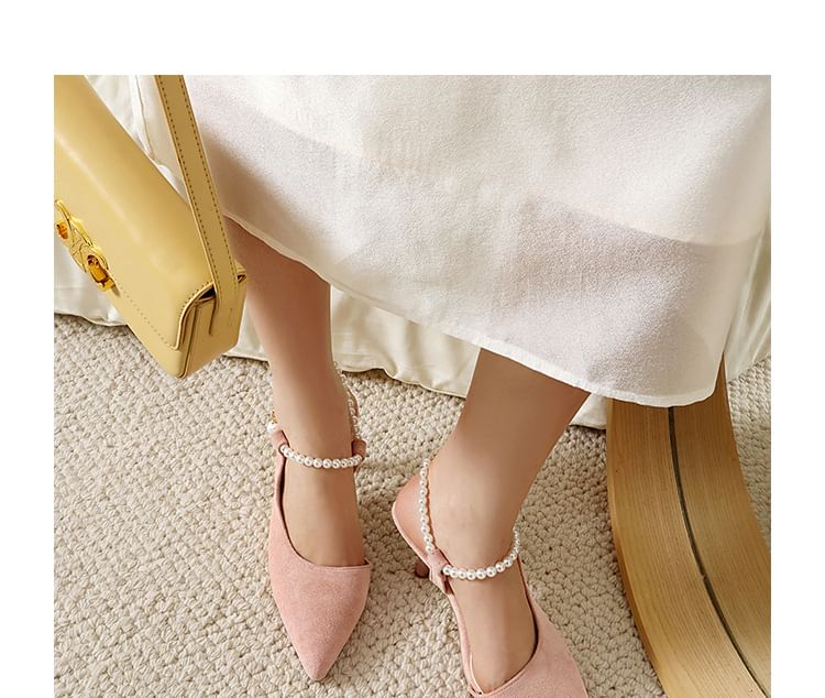 High Heel Faux Pearl Strap Chained Sandals