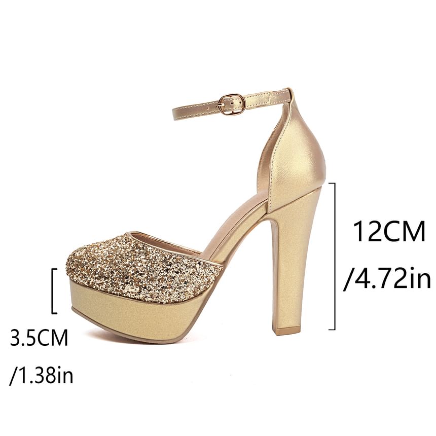 Platform Chunky Heel Sequined Sandals