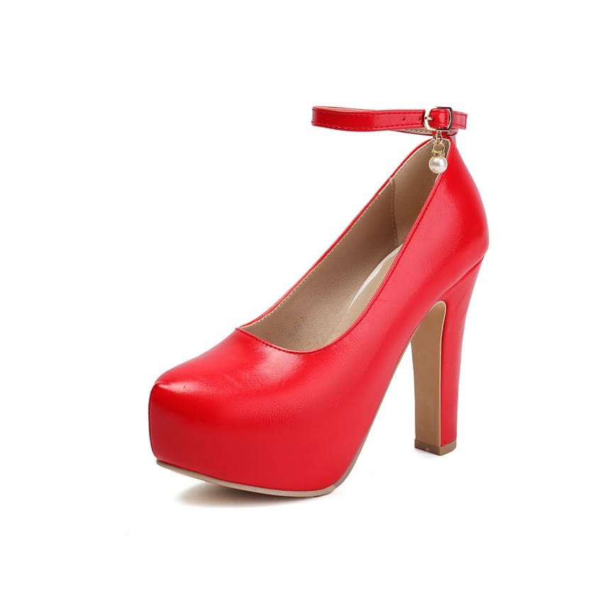Platform Chunky Heel Faux Pearl Buckled Sandals