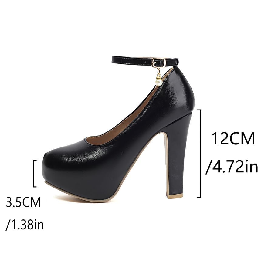 Platform Chunky Heel Faux Pearl Buckled Sandals