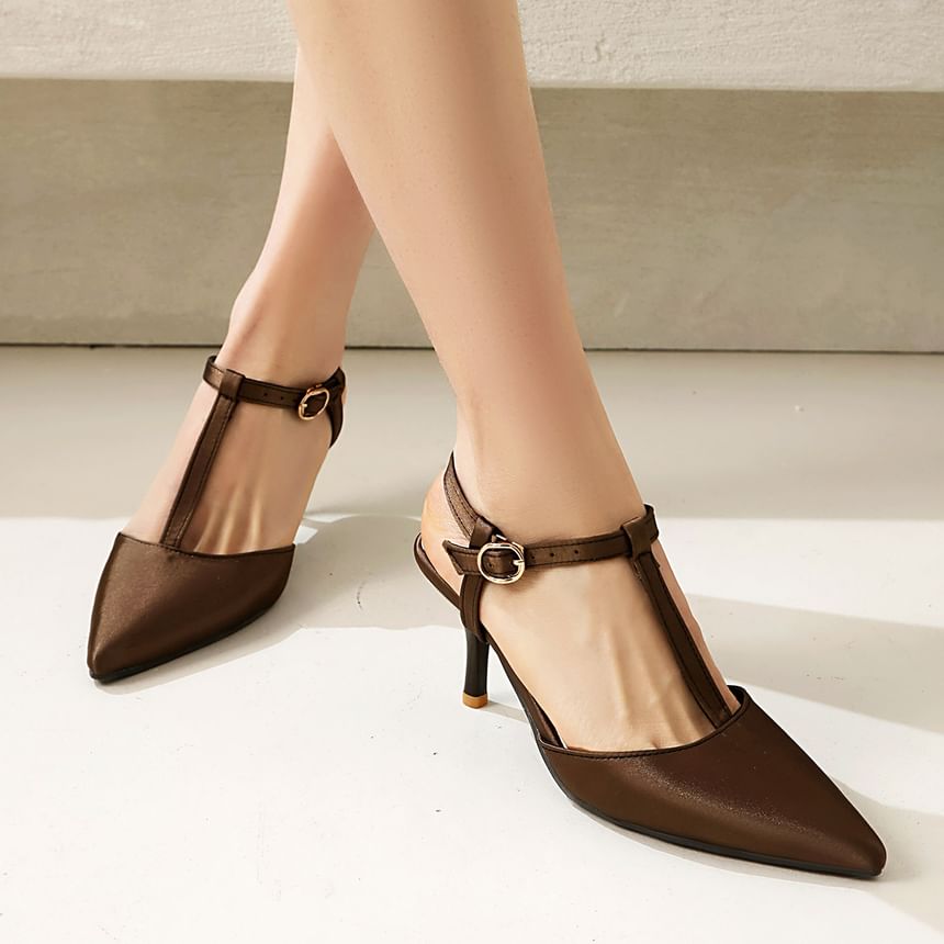 Pointy T-Strap High Heel Sandals