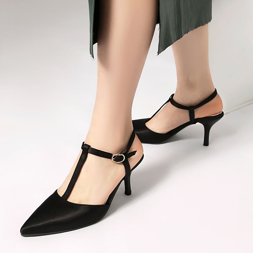 Pointy T-Strap High Heel Sandals