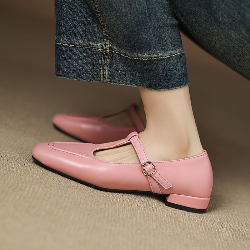 Square-Toe T-Strap Sandals