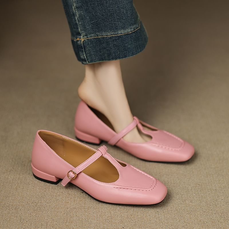 Square-Toe T-Strap Sandals