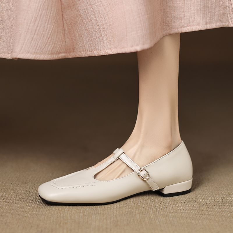 Square-Toe T-Strap Sandals