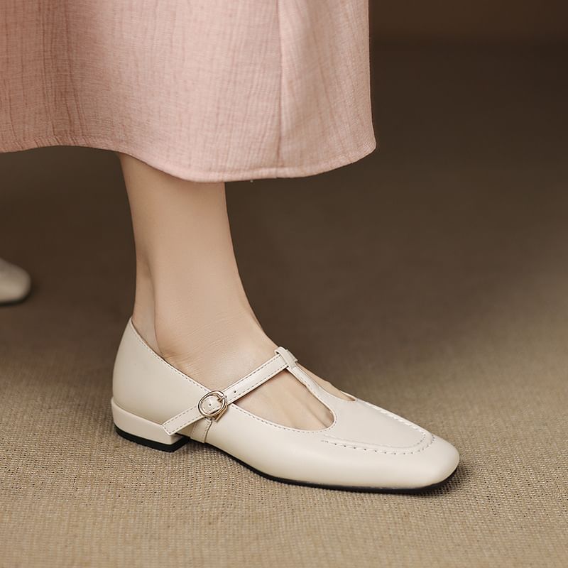Square-Toe T-Strap Sandals