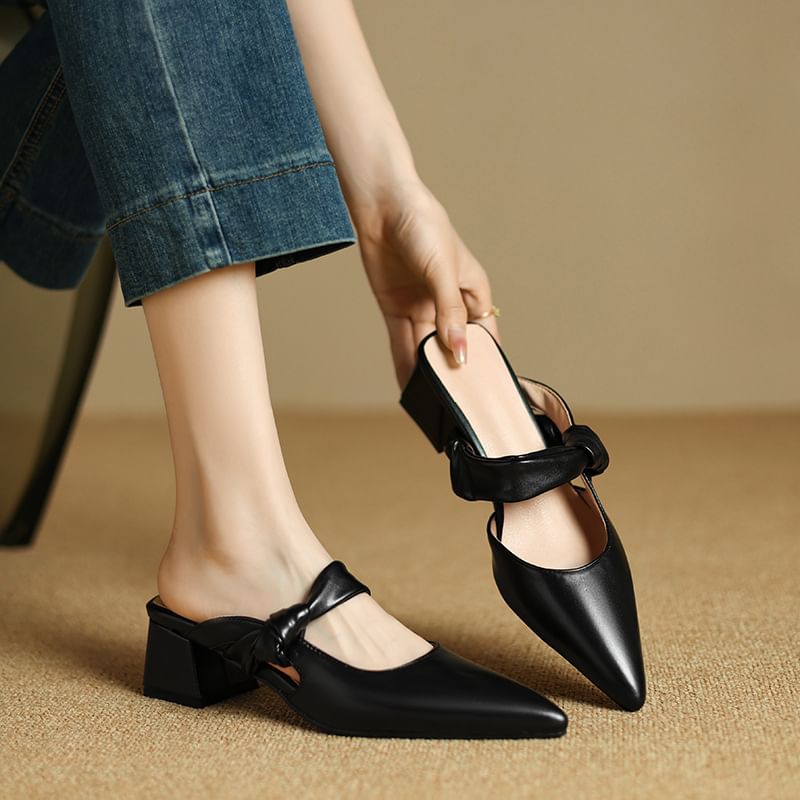 Block Heel Knotted Mules