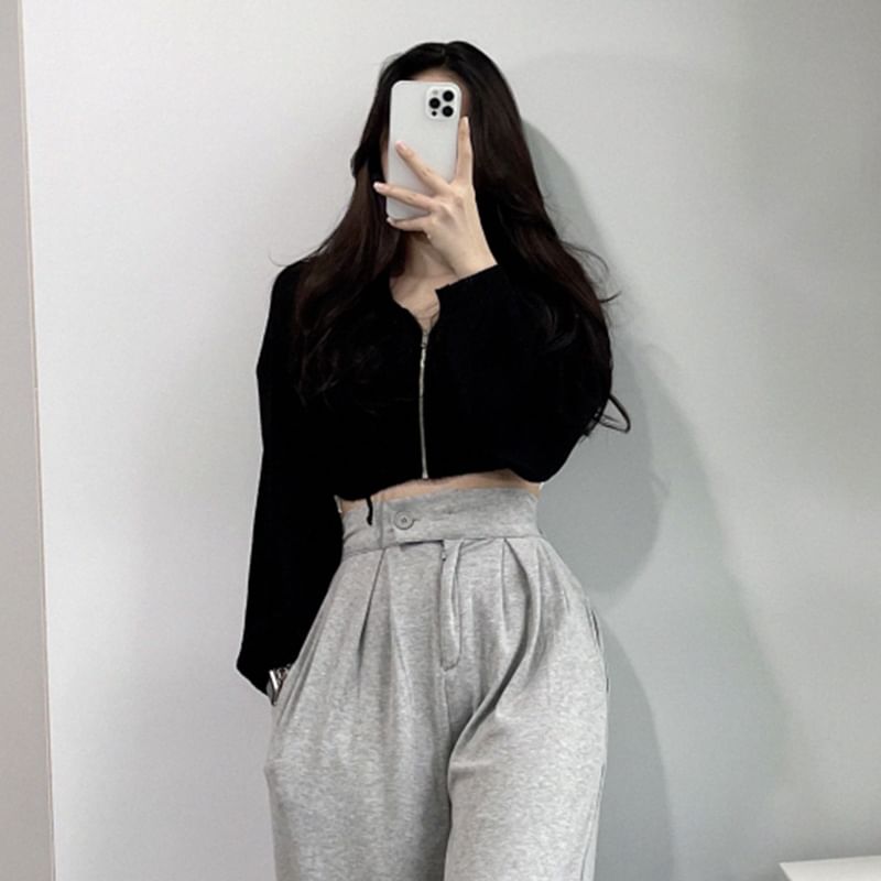 Zip-Up Crop Cardigan