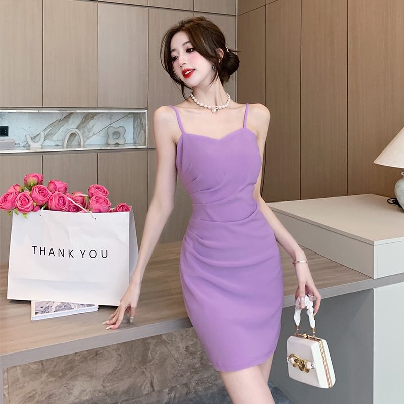 Spaghetti Strap Plain Mini Bodycon Dress