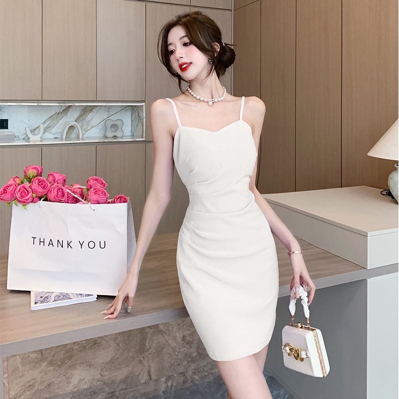 Spaghetti Strap Plain Mini Bodycon Dress