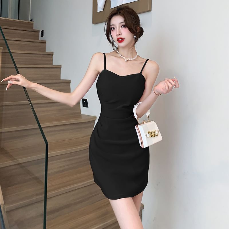 Spaghetti Strap Plain Mini Bodycon Dress