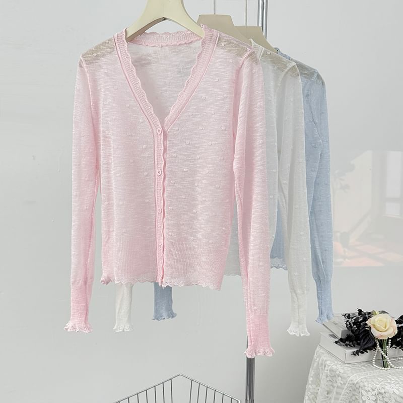 V-Neck Dotted Sheer Cardigan