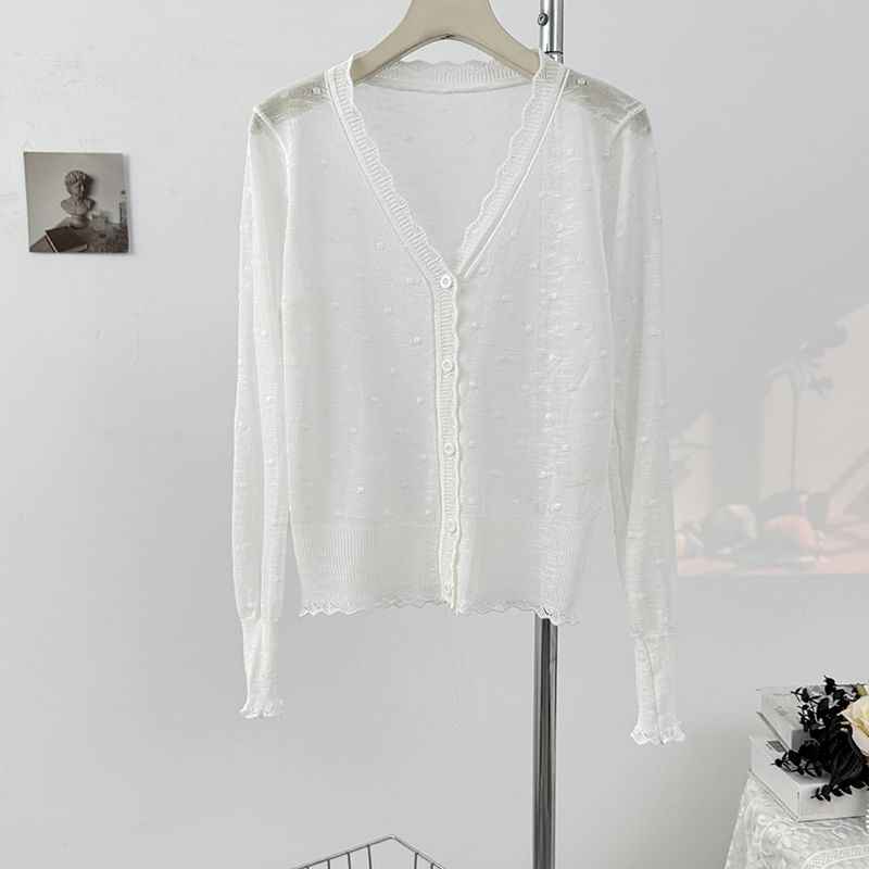 V-Neck Dotted Sheer Cardigan