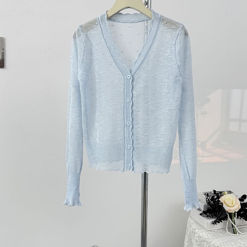 V-Neck Dotted Sheer Cardigan