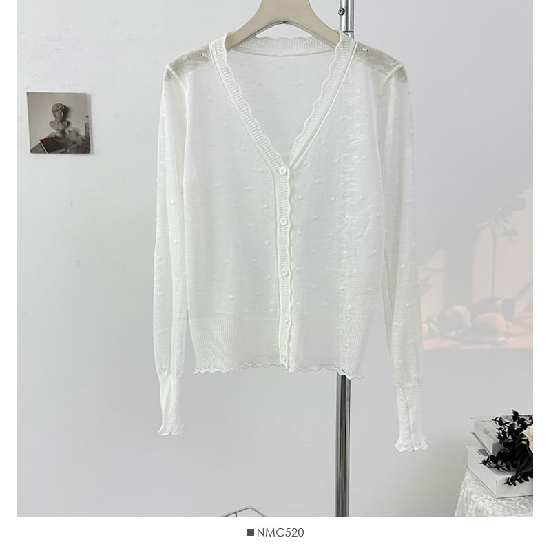 V-Neck Dotted Sheer Cardigan