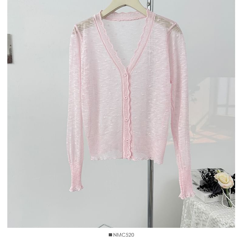 V-Neck Dotted Sheer Cardigan
