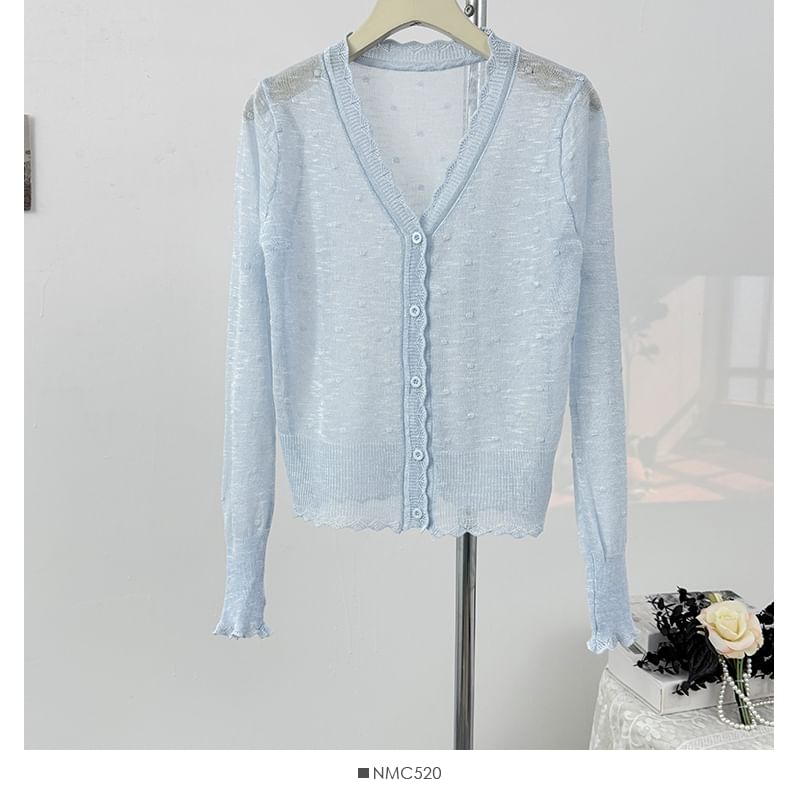 V-Neck Dotted Sheer Cardigan
