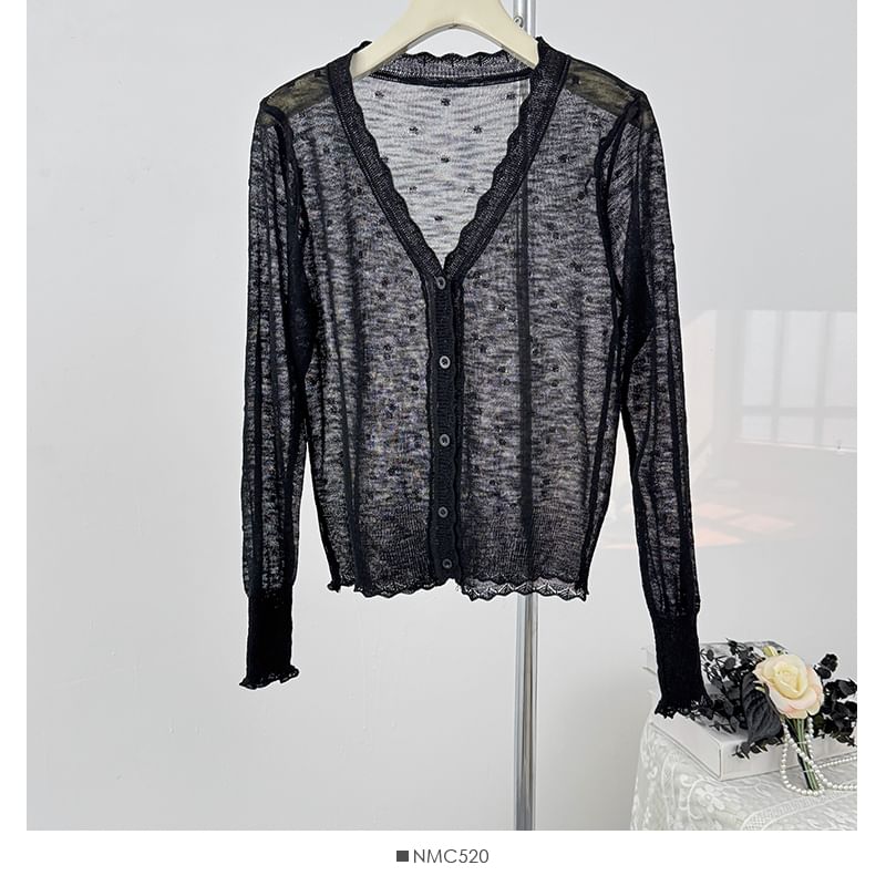 V-Neck Dotted Sheer Cardigan