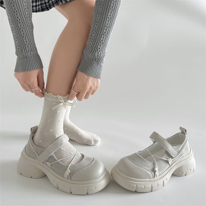 Platform Adhesive Strap Plain Mary Jane Shoes