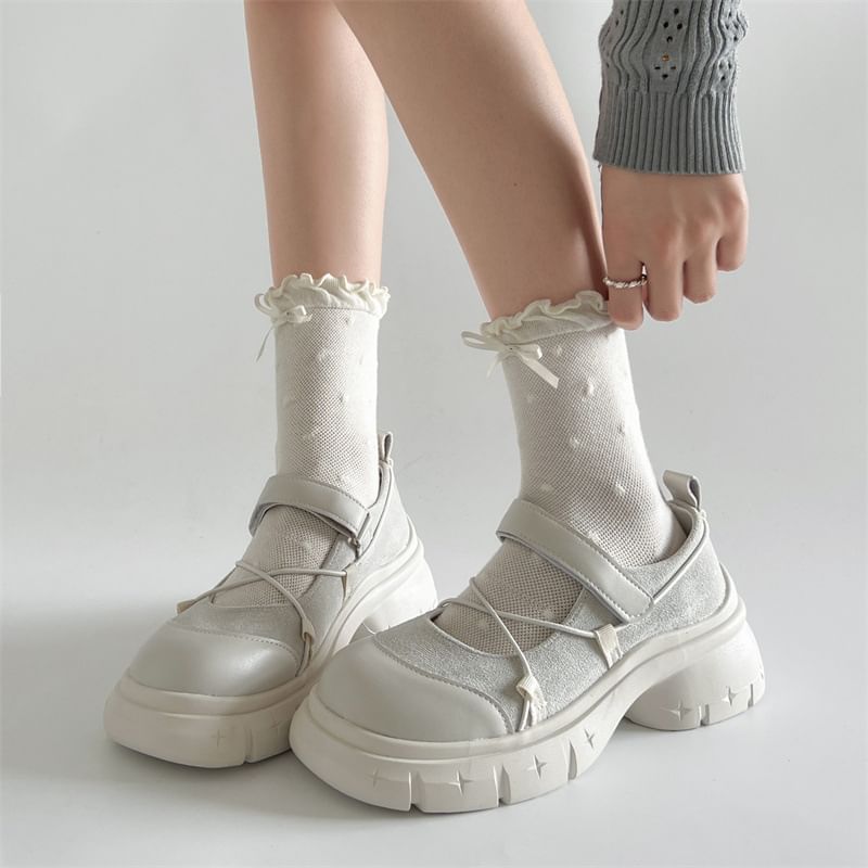 Platform Adhesive Strap Plain Mary Jane Shoes