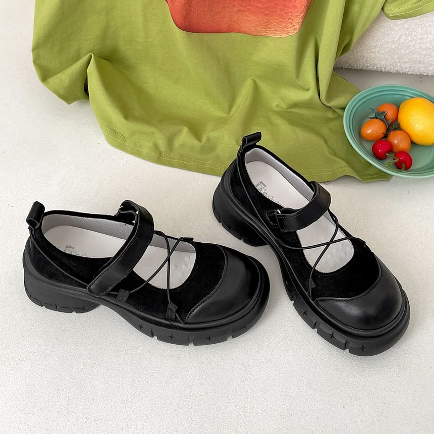 Platform Adhesive Strap Plain Mary Jane Shoes