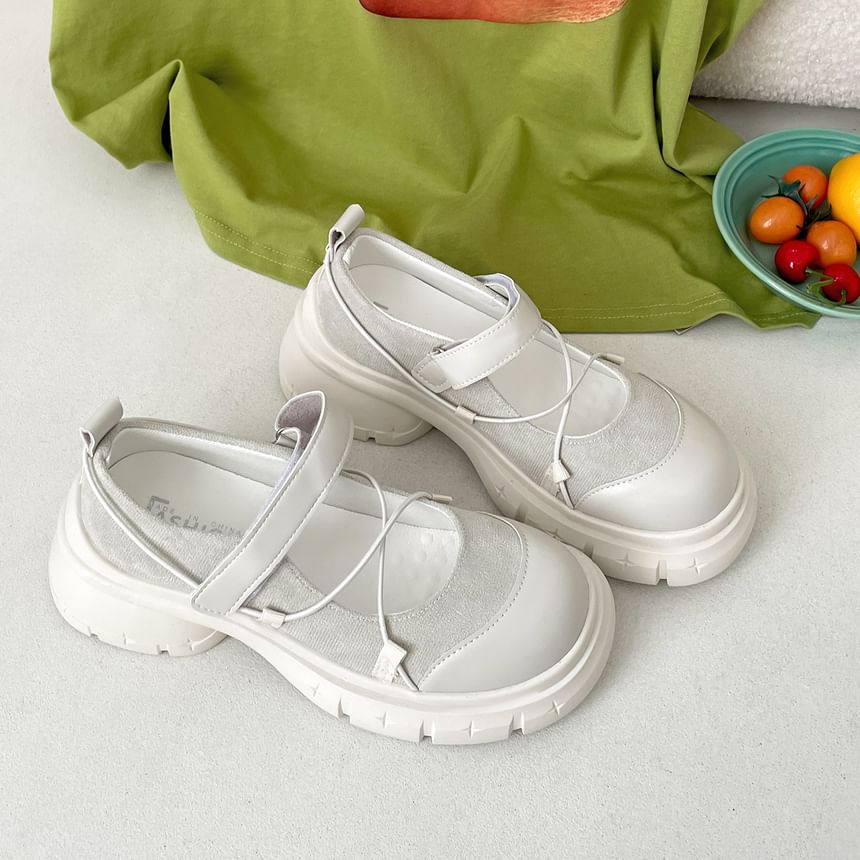 Platform Adhesive Strap Plain Mary Jane Shoes
