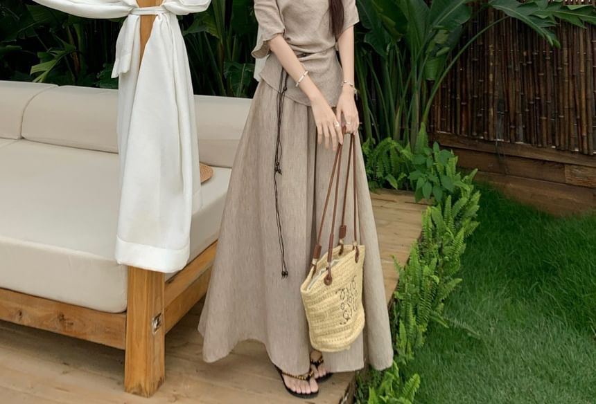 Cowl Neck Tee & Maxi Skirt with Belt Set